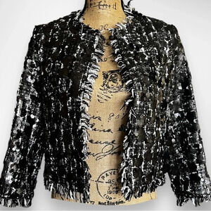 DOLCE CABO‎ Cropped Wool Blend Jacket With Sequin And Fringe Accents Small | EUC